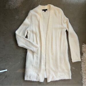 Banana Republic Fuzzy Long Open Cardigan in Cream